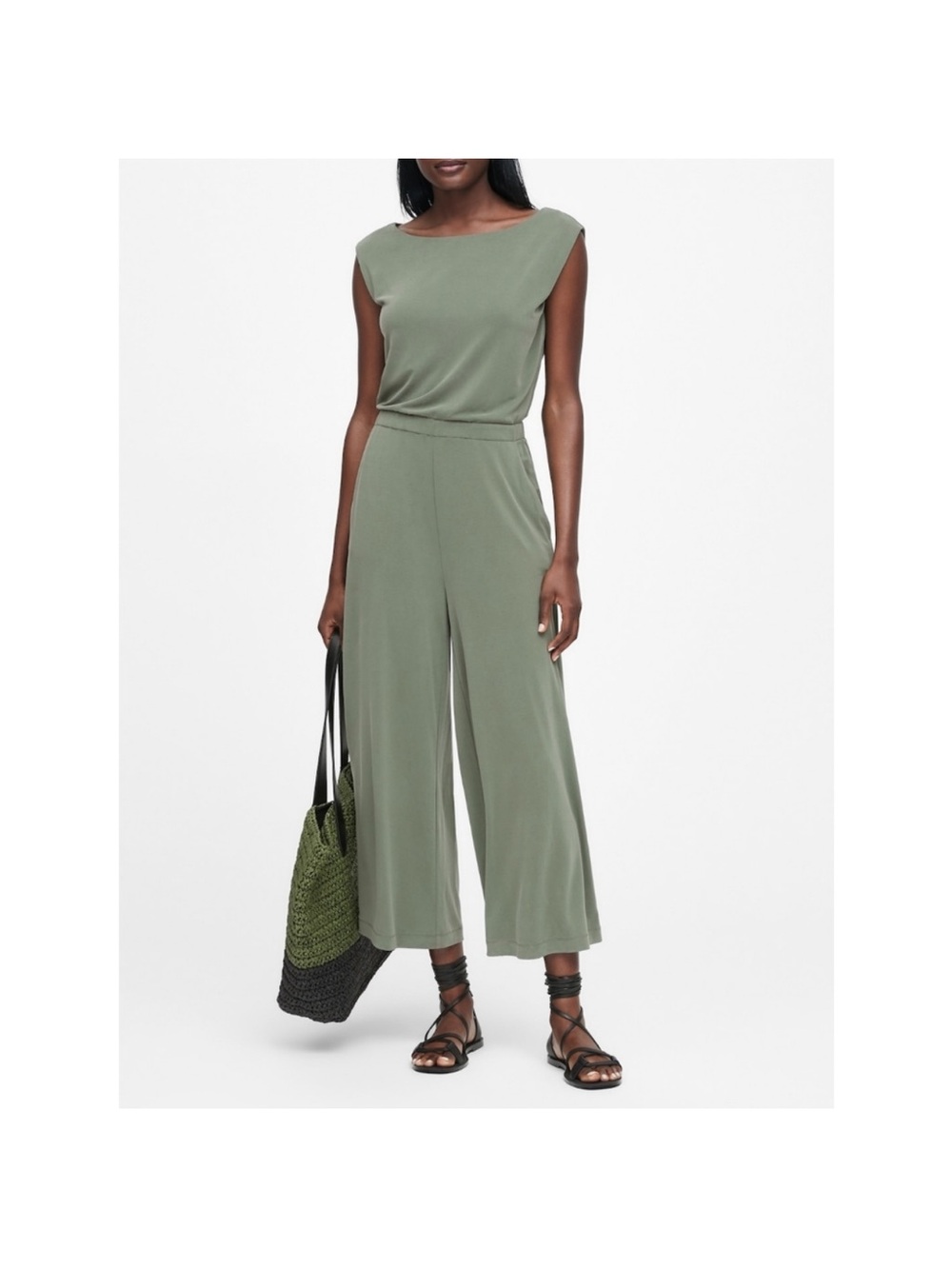 Banana Republic Sandwash Modal Cropped Jumpsuit Olive Green S